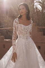 Dreamyannie Long Sleeve Wedding Dress Tulle A Line Bridal Gown