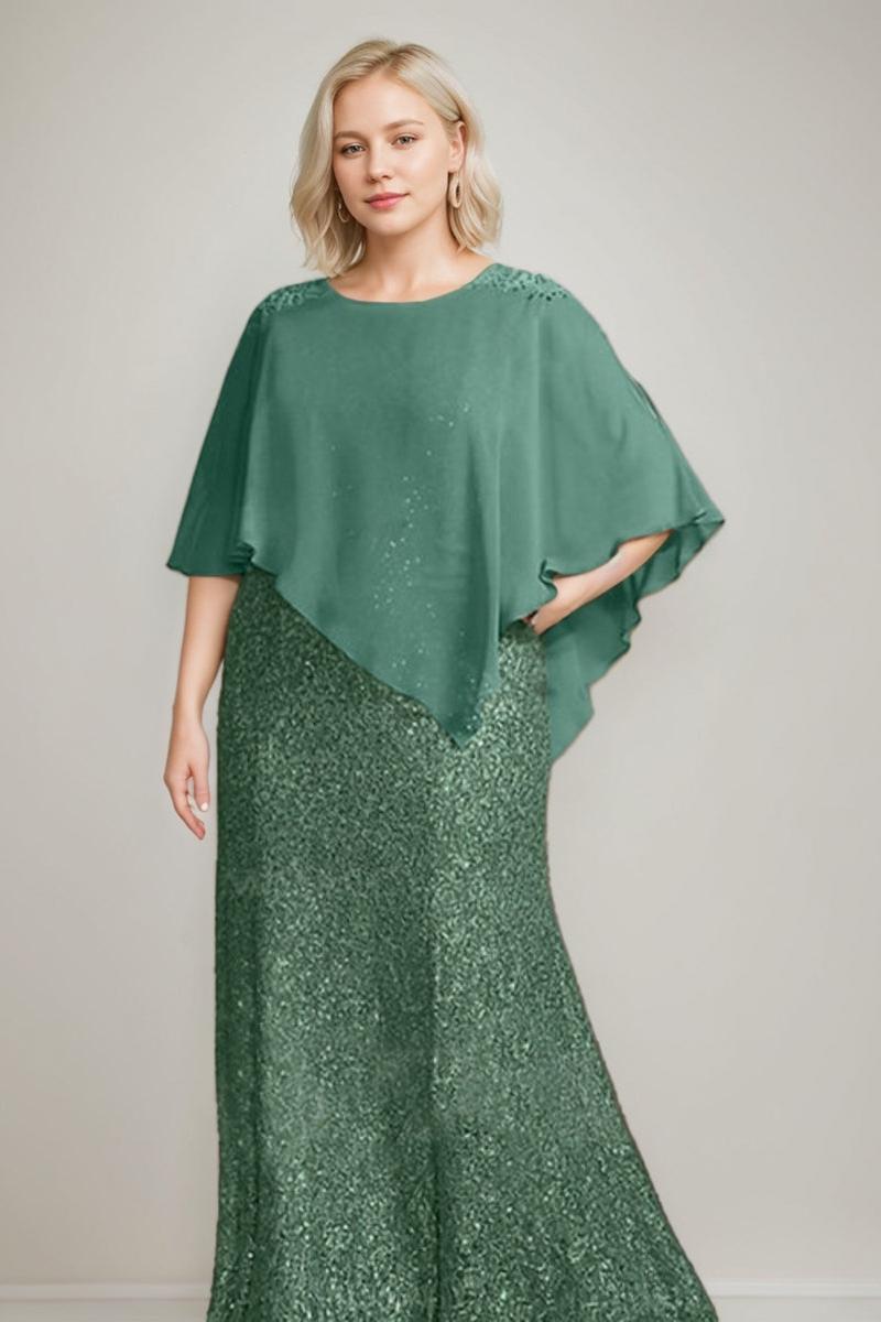 Luxurious Plus Size Mother of the Bride Chiffon Dress with Beading Sequins Scoop Neck and Floor-Length
