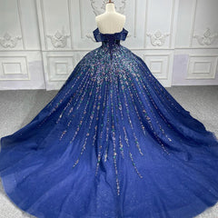 Luxury Blue Quinceanera Dress Shiny Sequins Ball Gown Birthday Party Sweet 16 Dress