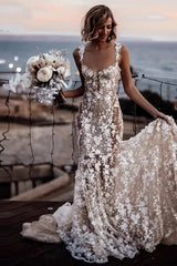Mermaid Beach Wedding Dress Ivory Lace Appliqued Sweetheart Bridal Gown