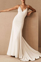 Mermaid Beach Wedding Dresses - V Neck Sleeveless With Train