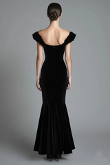 Mermaid Black Velvet Wedding Guest Dress Off The Shoulder Long Formal Dress
