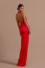 Mermaid Prom Dress Halter Neck Sleeveless Satin Evening Dress