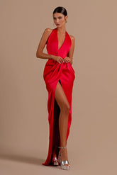 Mermaid Prom Dress Halter Neck Sleeveless Satin Evening Dress