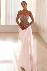 Mermaid Prom Dress Long Sleeve Bateau Neck Beaded Evening Dress