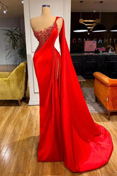 Mermaid Prom Dress Sleeveless One Shoulder Beaded Evening Dress