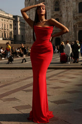 Mermaid Prom Dress Strapless Satin Sleeveless Evening Dress