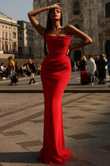 Mermaid Prom Dress Strapless Satin Sleeveless Evening Dress