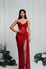 Mermaid Prom Dress Strapless Sleeveless Sequined Evening Dress