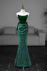 Mermaid Prom Dress Tulle Velvet Green Long Formal Evening Dress