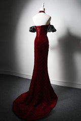 Mermaid Prom Dress Velvet Burgundy Long Evening Dress
