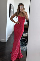 Mermaid Sweetheart Red Long Prom Dress With Beading Formal Evening Gown