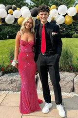 Mermaid Sweetheart Red Long Prom Dress With Beading Formal Evening Gown