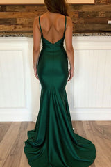 Mermaid V-Neck Dark Green Prom Dress Long Formal Dress