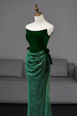 Mermaid Velvet Evening Dress Tulle Green Long Formal Christmas Party Dress
