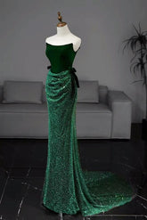 Mermaid Velvet Evening Dress Tulle Green Long Formal Christmas Party Dress