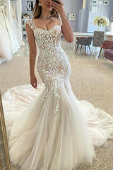 Mermaid Wedding Dress Sweetheart Sleeveless Lace Appliqued Bridal Gown
