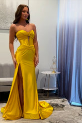 Mermaid Yellow Prom Dress Sweetheart Long Formal Dress With Slit
