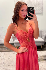 Metallic Orange Prom Dress A Line Spaghetti Straps Formal Dress