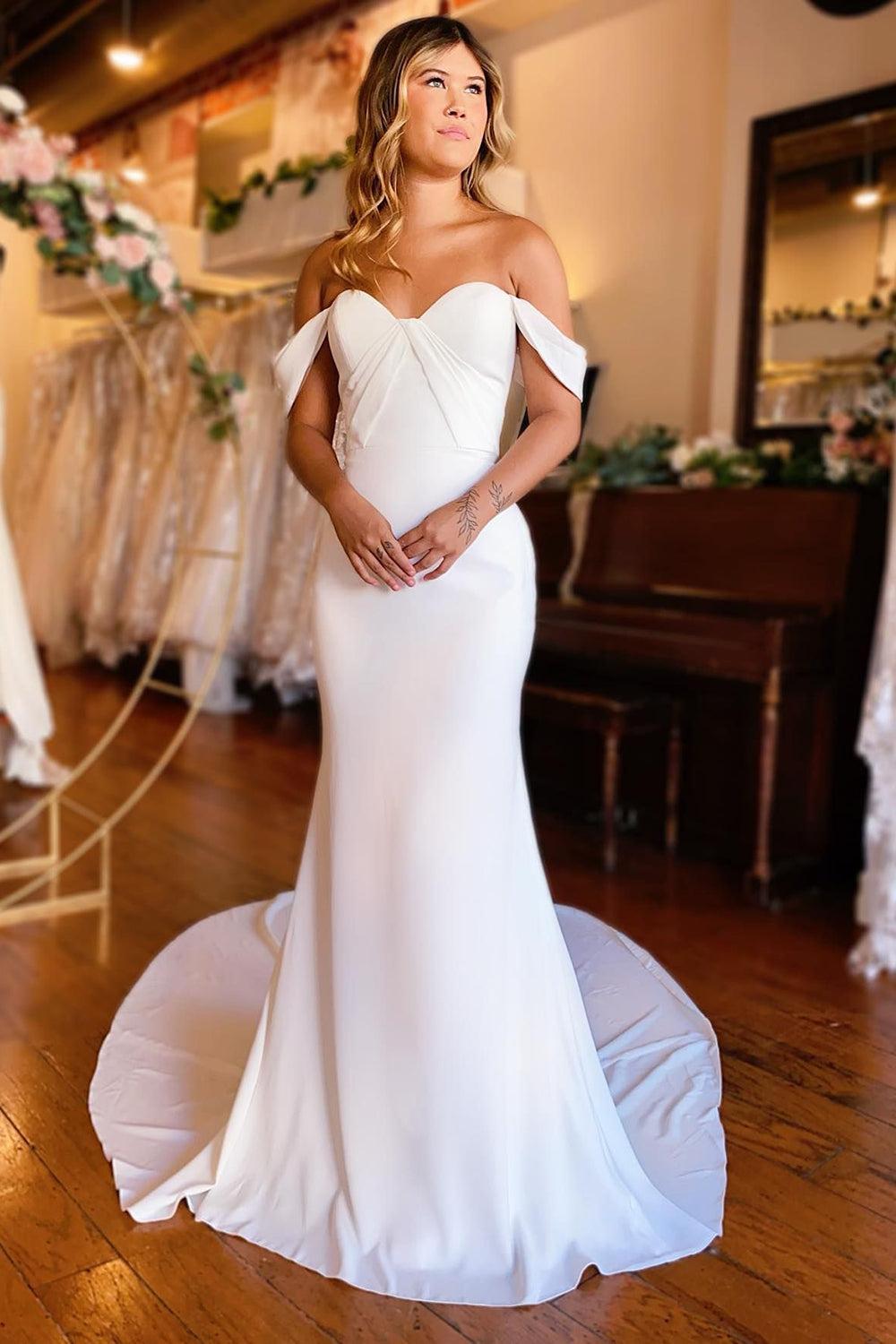 minimalist beach wedding dress Beach Modest Simple Puff Short Sleeves Wedding Dress Princess Minimalist  A-Line Tulle Satin Bridal Gown with Train