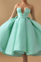 Mint Green Graduation Dress Strapless Sleeveless A Line Cocktail Dress With Ruffles