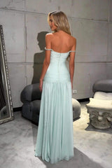 Mint Green Off The Shoulder Prom Dress A Line Formal Evening Gown