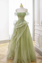 Mint Green Prom Dress Tulle Lace Long Elegant Corset Formal Party Evening Dress