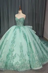 Mint Green Quinceanera Dress Tiptop Strapless Mexico Beaded Corset Sweet 16 Ball Gown Dress