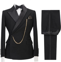 Modern Black Peaked Lapel 2 Piece Prom Suit