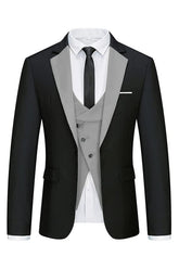 Modern Black and Gray 3 Piece Notched Lapel Men's Business Suit