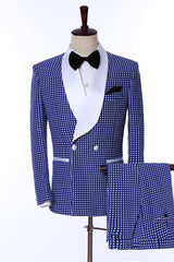 Modern Blue Shawl Lapel 2 Piece Dot Wedding Suit