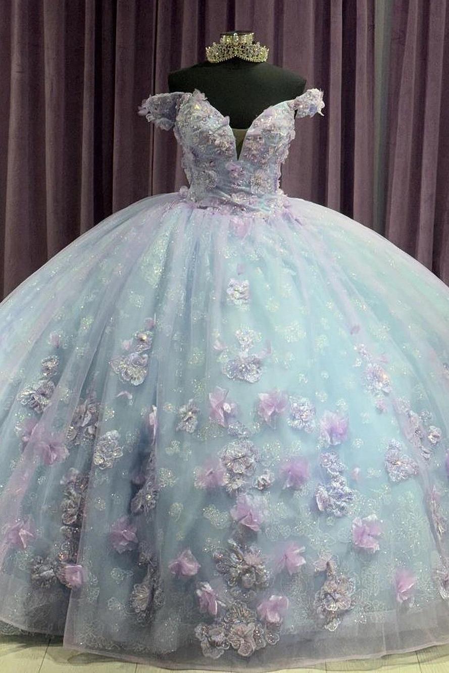 Dreamyannie UK Modern & Chic Ball Gown Off Shoulder V Neck 3D Flower Applique Princess Birthday Evening Party Gown Quinceanera Dress For Sweet 16 Dreamyannie UK Modern & Chic Ball Gown Off Shoulder V Neck 3D Flower Applique Princess Birthday Evening Party Gown Quinceanera Dress For Sweet 16