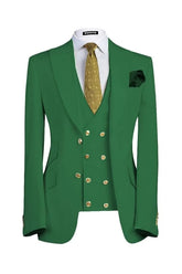 Modern Emerald Green Peaked Lapel 3 Piece Prom Suit for Men