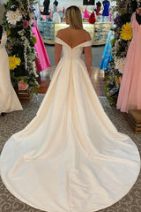 Modern Off-the-Shoulder White Corset Beach Wedding Dress with Pockets