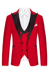 Modern Red Peaked Lapel 3 Piece Men's Prom Suit