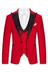 Modern Red Peaked Lapel 3 Piece Men's Prom Suit