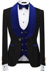 Modern Royal Blue Shawl Lapel 3 Piece Velvet Wedding Suit
