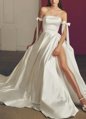 Modern Satin Off The Shoulder A Line Wedding Dress