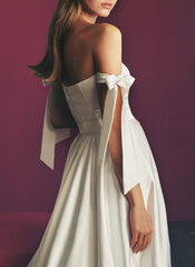 Modern Satin Off The Shoulder A Line Wedding Dress