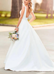 Modern Satin V-Neck Ball-Gown Beach Wedding Dresses