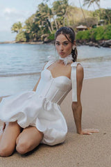 Modern Sweetheart Sleeveless Satin Reception Beach Wedding Dresses With Bow(s)