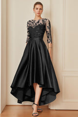 Mother of the Bride A-Line Princess Dress with Scoop Neck 3/4 Sleeves and Asymmetrical Appliques
