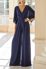 Mother of the Bride V-Neck Chiffon Pantsuit Featuring Pockets