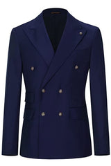 Navy Blue Double Breasted Peaked Lapel Business Suit New Arrival