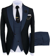 Navy Blue Shawl Lapel 3 Piece Formal Prom Suit