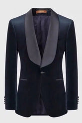 Navy Blue Shawl Lapel Formal Velvet Wedding Suit