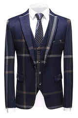 Navy Blue Three Piece Notched Lapel Business Suit for Men