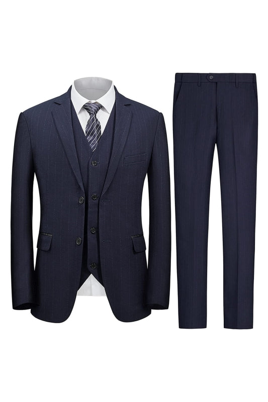 Navy Blue Three Piece Notched Lapel Business Suit