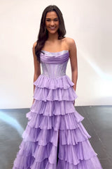 Navy Prom Dress A Line Strapless Corset Long Chiffon Formal Dress