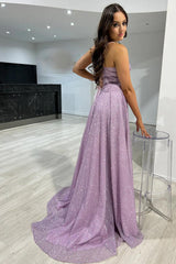 Navy Prom Dress Corset Long Evening Dress with Slit